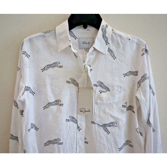 Rails 200-766 Women's Sz XS White Charli Cheetah Print L/S Button-Up Shirt - Picture 5 of 9